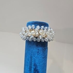 Vintage Expandable Gold Tone Clear Bead Cha Cha Wide Statement Bracelet One Size